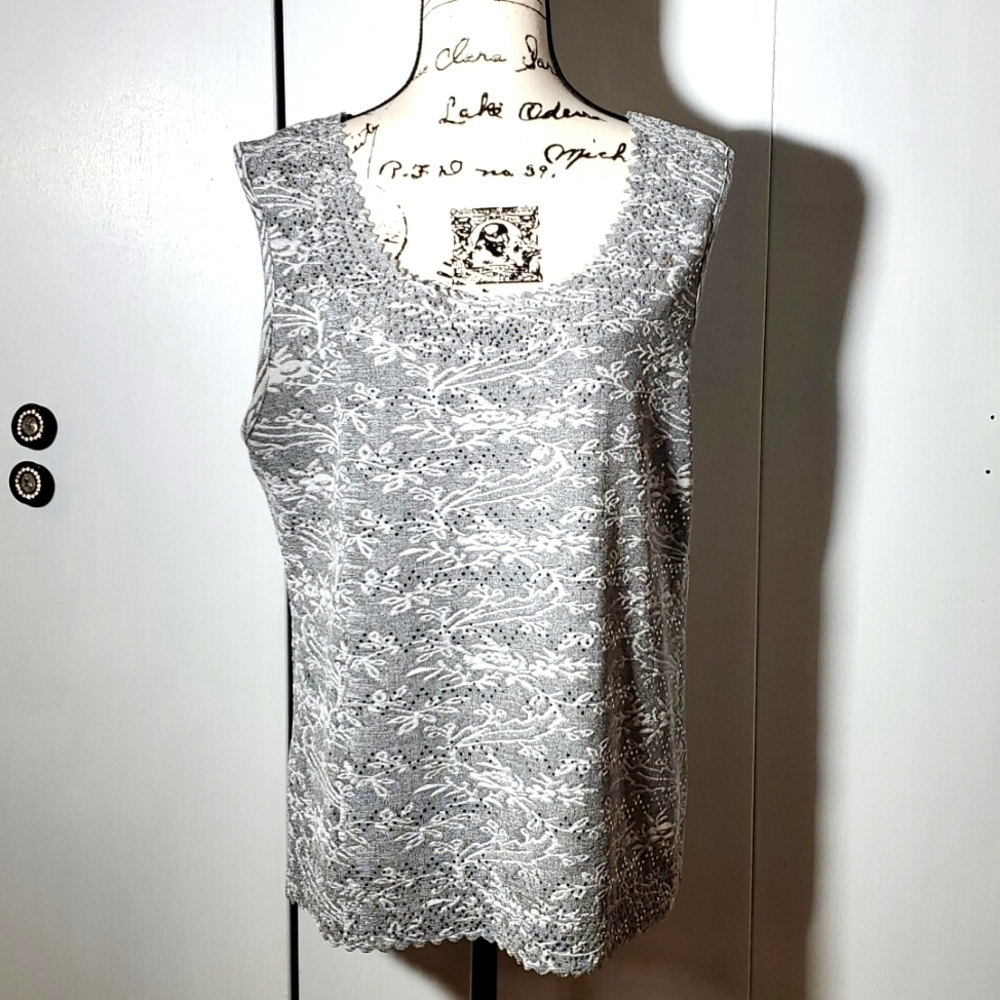 Allie & Rob|Womens Gray Silver Metallic Shimmer Sleeveless Shell Top Retro XL